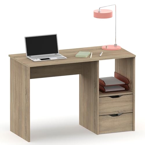 briebe Escritorio con Cajones, Mesa de Ordenador 76x115x50cm (Alto x Ancho x Profundo) 2 Cajones + Estantería, Oficina, Habitación Juvenil, Desk, Tocador Prakt Roble Cambrian