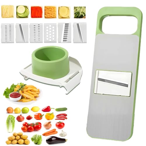 Gemüs-ehobel Edelstahl,Gemüsereibe 7-In-1 Multifunktional Panel Gemüs-ehobel, Gurkenhobel, Dünne Scheiben, Zwiebelschneider, Gemüseschneider, Vegetable Chopper Dicer Mit 6 Klingen