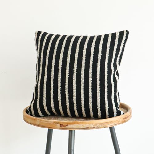 Jonhier Black Striped Boho Throw Pillow Cover, Modern Boucle Text...