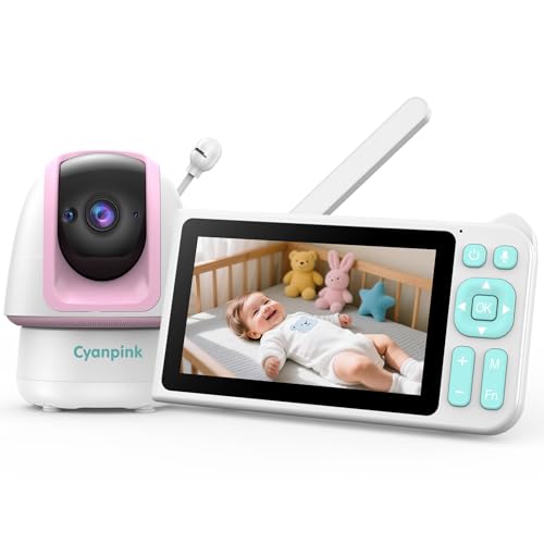Video Baby Monitor, 2000ft Long Range, Enhanced Signal Stability, No WiFi, 5' HD Screen, 5000mAh, 1080p Camera, Super Clear Night Vision, Pan-Tilt-Zoom, 2-Way Audio, AI Cry & Motion Alarm