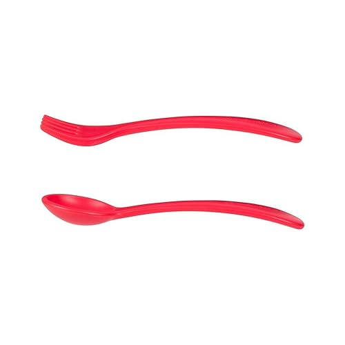 Miniatura 10 de Juego de cubiertos de plástico de 5 piezas para niños pequeños, cuchara y tenedor, cubiertos reutilizables para niños pequeños con bolsa de viaje