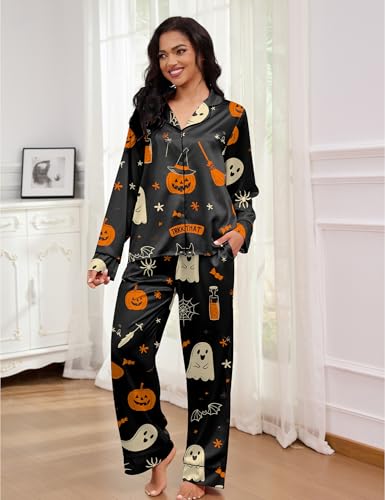 Image of SHESHOW Satin Pajamas for Women Set Long Sleeve Button Down Sleepwear 2 Piece Nightwear Women Pjs Sets Size XS-XXL