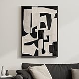 Framed Neutral Abstract Wall Art, Modern Black and Beige Canvas Prints Paintings Artwork for Walls, Minimalist Black White Pictures for Living Room, Hallway, Dining Room, Bedroom Wall Decor 24x36 In