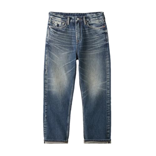 Men High Standard Loose Tapered Selvedge Denim Jeans Durable Vintage Trousers Vintage Blue 31