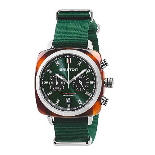 BRISTON - Clubmaster Sport Acétate - Chronographe écaille de Tortue Cadran Vert Anglais soleillé