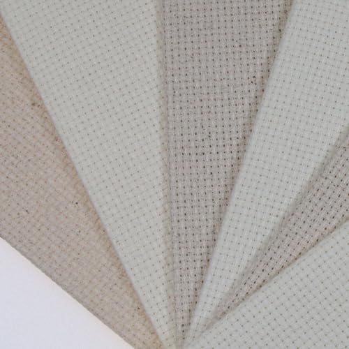 Image of KCS 6 pc of 12 inch x 18 inch(30cmx45cm) 14CT Counted Cotton Aida Cloth Cross Stitch Fabric (Antique White+Oatmeal)