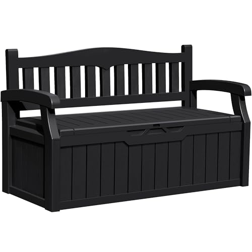 Greesum 80 Gallon Outdoor Storage Bench, Weather-Resistant Deck Box, Patio Furniture Bench for Backyard, Garden, Porch, Large Capacity Seat for Pillows Cushions Patio Accessories, Dark Black