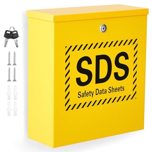 Zonon Wall Mount SDS Storage Cabinet for Safety Data Sheets, Locking Steel Binder Box for Workplace Chemical Compliance Documents, Yellow Industrial SDS Holder for Lab Factory Warehouse