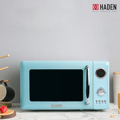 Haden 700 Watt 0.7 Cubic Foot Microwave Oven with Digital Controls, Defrost, and Instant Start Countertop Small Appliance, Turquoise/Chrome
