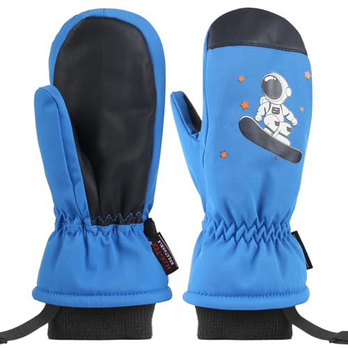 HASUDEI Guantes De Esquí para Niños,Guantes Invierno Cálidos,Resistentes Viento, Impermeables,Guantes Deportivos Cálidos Niños,Guantes Térmicos Nvierno para Ciclismo para Esquiar Y Correr (Azul)