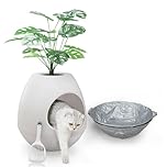 Cat Litter Box with Plant, 2X Litter Box Liners & Scoop, Large Hidden Enclosure Litter Tray Litter Box, DIY Artificial Plant Litter Box Enclosure Furniture for Cat Kitty Bunny