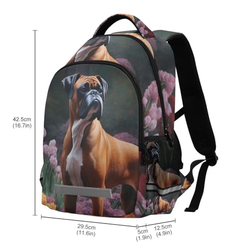 Boxer Dog Flowers Kids Travel Backpack School Bag Large Capacity with Reflective Strip for Boys Girls 11.6 × 6.9 × 16.7 INCH3
