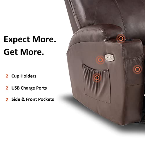 Mcombo Manual Swivel Glider Rocker Recliner Chair With Massage And Heat For Adult, Cup Holders, Usb Ports, 2 Side Pockets, Faux Leather 8031 (Dark Brown) #TOP6