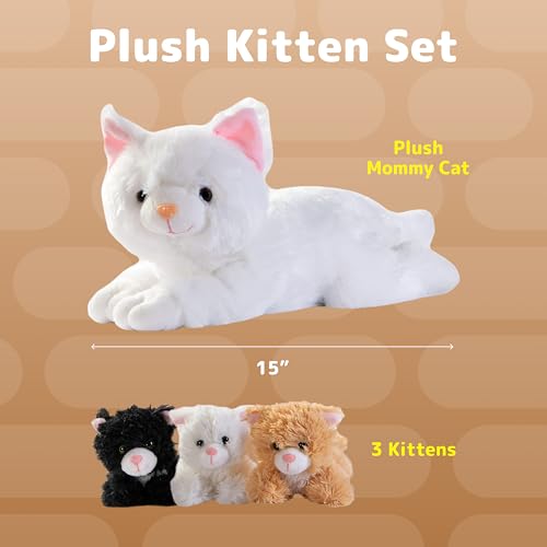 Image of PREXTEX Plush Cat Toys Stuffed Animal with 3 Cats Baby Stuffed Animals - Big Cat Zippers 3 Little Plush Baby Kittens - Animal with Babies - Gift for Cats Lovers