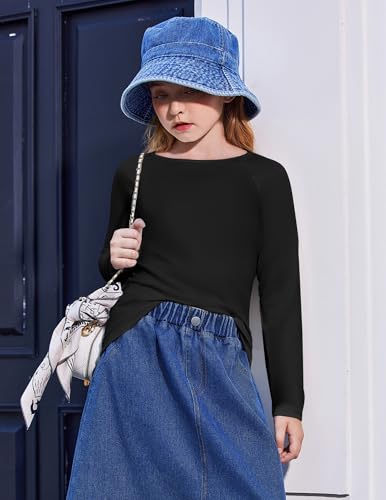 Arshiner Camiseta de Manga Larga para Niña Camiseta Básica Negra Interior Camisetas Elásticas Térmicas Top Cuello Redondo Camiseta Ajustada Sudadera Moda Niña Ropa De Halloween para Niños 11-12 Años