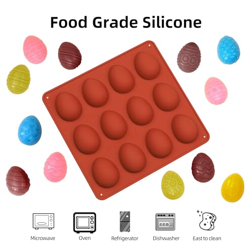 BFJ Easter Egg Silicone Moulds 2pcs Egg Easter Chocolate Moulds 12 Style Egg Candy Molds Non-Stick, Red, Egg - 12 Cavity - Image 3