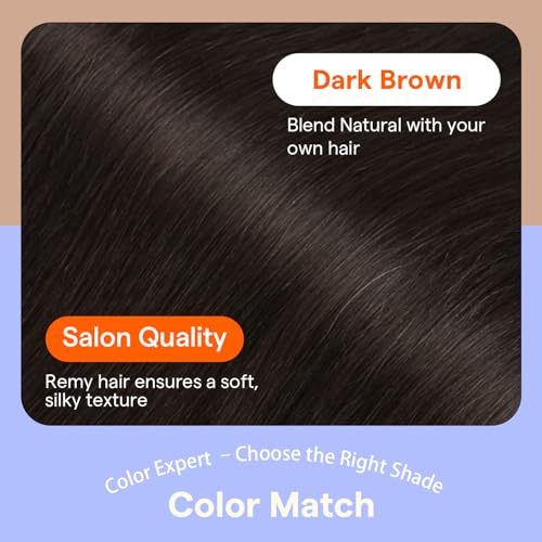 Image of Full Shine Invisible Clip in Hair Extensions, Dark Brown Human Hair, 4 Pcs