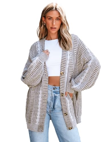 CUPSHE Women's Oversized Cardigan Sweater Open Front 2025 Fall Long Sleeve Chunky Knit Button Loose Outwear with Pockets