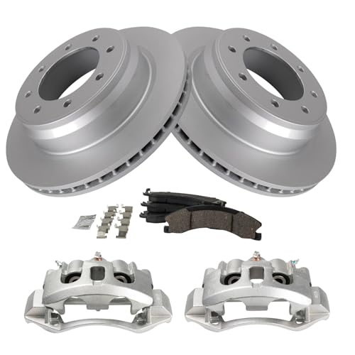 Image of TRQ Rear Brake Pad, Caliper, & Rotor Kit Ceramic Premium G-Coated Compatible with 2012-2021 Nissan NV1500 NV2500 NV3500