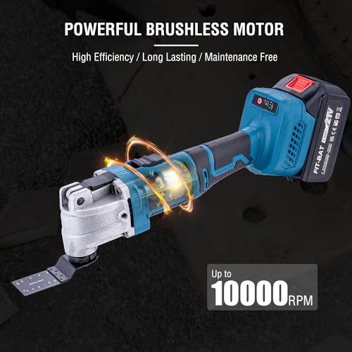 KATSU FIT-BAT 21V Akku-Multifunktionswerkzeug Brushless bürstenloser Motor mit 3,0Ah Akku und Ladegerät, 6 Geschwindigkeiten, Schnellwechselsystem, zum Schleifen, Schaben