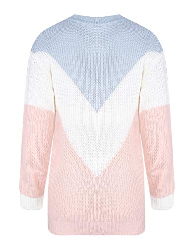 shermie Womens Sweaters Colorblock Stripe Pullover Long Sleeve Crewneck Knitted Sweaters (Grey/Off-White/Pink) Small