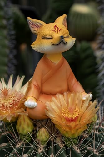 Fuzrea Zen Fox Figurine, Meditating Fox Buddha Statue for Home Decor, Living Room, Yoga & Meditation Accent, Shelf, Table, Desk Decor, Outdoor Garden Decor, Gifts for Women