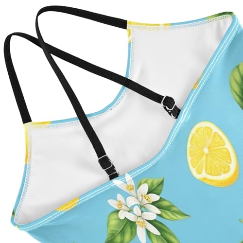 Little Girls Bathing Suits, Summer Beach Swim Suits Kids 3-10 Y, Watercolor Yellow Lemons Blue4