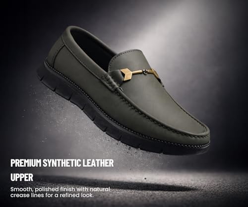 Image of Kraasa Men's Casual Loafers | Synthetic Leather Upper | Comfortable PU Sole | Slip-On Buckle Office, Party Shoes