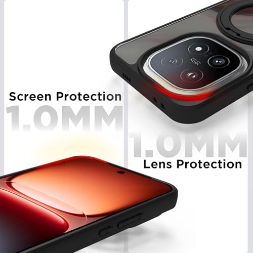 Image of RIGGEAR Shockproof Sleek Hybrid Armor 360 Rotating Magnetic Ring Stand Back Cover Case Compatible with MagSafe Accessories for iQOO 15 5G (Smoke Black Matte PC and Black TPU Bumper)(Ring-Stand)