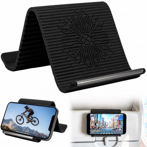 NVXEBOG Foldable Silicone Aluminum Phone Holder Adjustable Anti-Slip Flexible Silicone Phone Holder Folded into Any Shape Airplane Cellphone Holder for Home Office Travel Treadmill (Black)