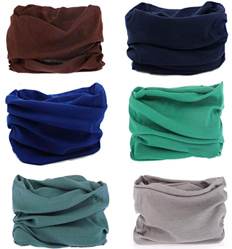 SmilerSmile 6pcs Assorted Seamless Outdoor Sport Bandanna Headwrap Scarf Wrap, 12 in 1 High Elastic Magic Headband & Collars Muffler Scarf Face Mask with UV Resistance,(Solid Color 4)