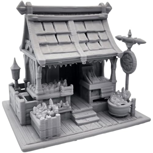 Medieval Market Stall Miniature with Crates & Canopy