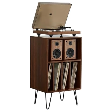 Arkrocket Cassini Record Player with Audio Rack High Fidelity Bluetooth Record Player with 2 Bookshelf Speakers Belt Drive Vinyl Turntable with Moving Magnet Cartridge Cover