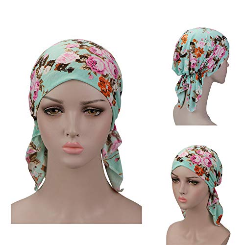 Pre Tied Chemo Head Scarf 3 Packed Beanie Skull Cover Cap For Women (Set4-Floral) #TOP3