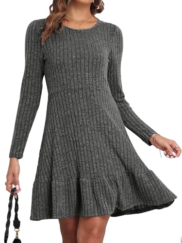 CheChury Vestidos Mujer Suéter de Punto de Manga Larga Cuello Redondo A-Line Casual Túnica Vestidos Vestido de Manga Larga Vestido Túnica Vestido a Punto Casual de Suéter de Jersey Otoño Invierno