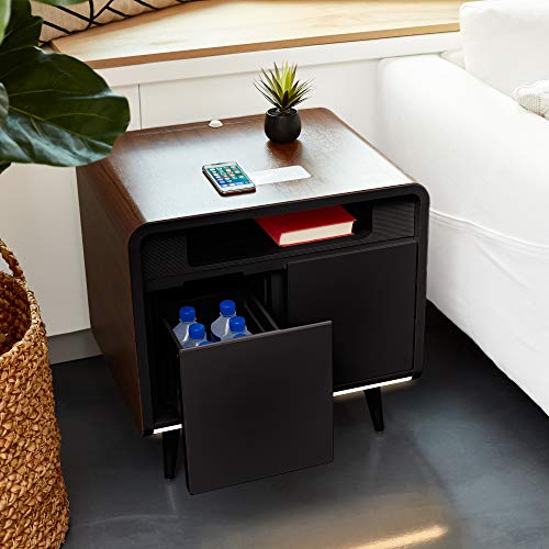 SOBRO Smart Side/Nightstand Table - with Cooling Drawer, Wireless Charging, Bluetooth Speakers, USB-C and 120V outlets, LED Light, Black/Black
