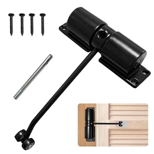 PCKOBEVER Spring Door Closer Safety Automatic Door Closer Adjustable Door Spring Closer Door Stopper for Commercial & Home Use Quiet Auto Door Closing with Adjusting Rod and Screws (Black)