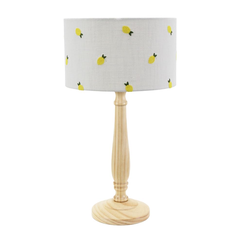 Valuelights Lemon | Natural Wood Candlestick Table Lamp With Embroidered Drum Shade Living Room Bedroom Light | Table Lamps, Home Décor & Improvement Essential | Included Led Bulb