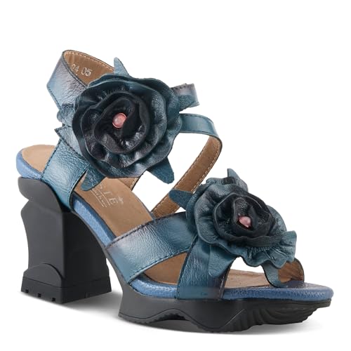 Image of Spring Step L'Artiste Shelly - Women's Hand-Painted Floral Leather Platform Sandal with Adjustable Ankle Strap - Artistic Block Heel For Everyday Wear