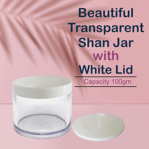Image of Zenvista 100gm Acrylic Shan Jars, With Very Beautiful White Lids, for Creams, Face gels & Lip Balms, (Pack of 3)