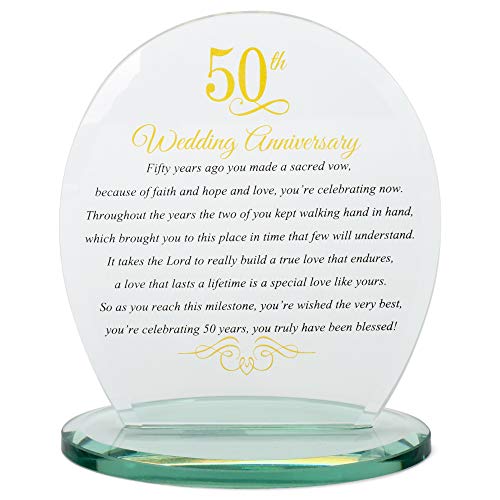 Dicksons 50Th Wedding Anniversary Yellow 6 X 6.5 Glass Table Top Sign Plaque #TOP2