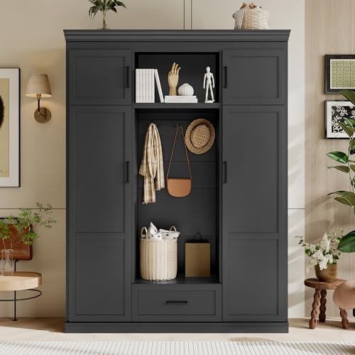 Merax Farmhouse Hall Tree with Hooks and Storage