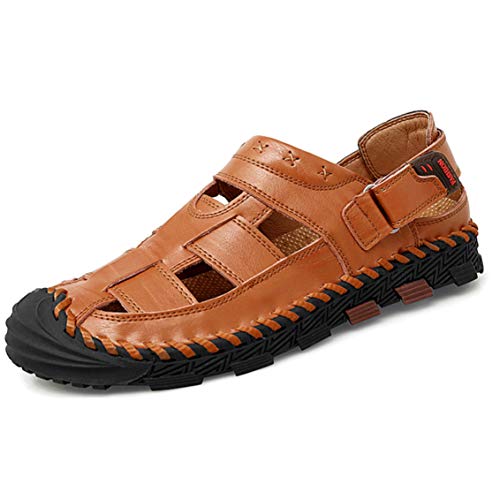 Mens Leather Sandals Closed Toe Summer Outdoor Fisherman Sandal Adjustable Breathable Sport Sandals
