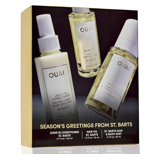 OUAI Season’s Greetings from St Barts Gift Set – Leave In Conditioner + Hair Oil + Hair & Body Mist – Limited Edition Hair & Body Care Trio – Hydrating, Smoothing & Frizz-Control for Soft, Shiny Hair