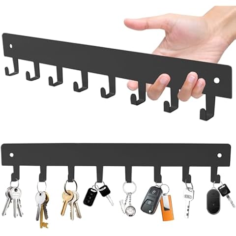 Yoanxong 2 Pack Key Holder for Wall, Key Hooks with 8 Hooks, No Drilling Required, Self-Adhesive Key Holder, Hallway Wall Mount Keychain, Key Holder Wall Mount for Corridor, Living Room (Grey) Cover