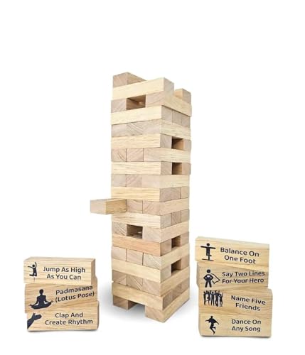 Image of Wooden Tumbling Tower Game for Kids - Beige Activity Tower Blocks 54 Blocks Stacking Game | Educational Toy, Family Game, Kids Learning Activity