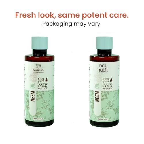 Nat Habit Cold Pressed 100% Pure Neem Oil for Skin & Hair | Fresh from our Ayurvedic Kitchen, Zero Preservatives | Body Massage Oil, Hair Oil - (200 ml)