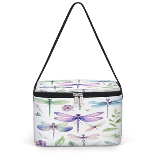 GzLeyigou Colorful Dragonfly Lunch Bags for Women Men 9 Cans, Hot & Cold Food Delivery Bag Insulated Grocery Bag Insulated Lunch Box Dragonfly Cooler Bag for Office Work Picnic Beach