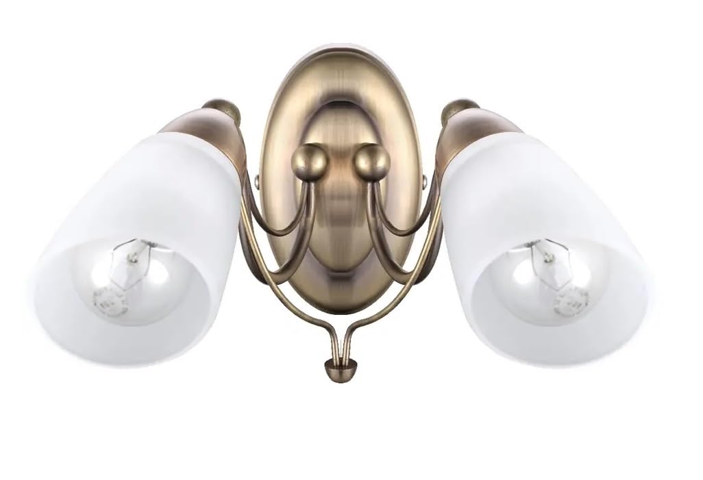 2you Wall Light Indoor 2 Arm Side Light 2 Way with Frosted Glass Shades Antique Brass Sconce Trivia Lounge Hallway Lamp for Bedrooms Reading Living Room 1 Box
