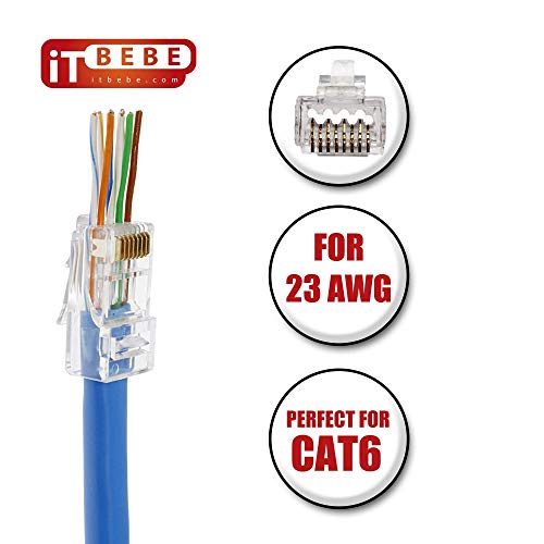 Itbebe 300 Pieces Rj45 Cat6 Cat6A Pass Through Connectors - Gold Plated Transparent Passthrough Ethernet Insert Crimp Connector Utp Network Plug For 23 Awg Cables #TOP3